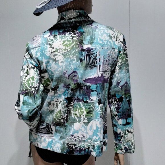 Additions by Chico's Funky Floral Abstract multi-color Zip Light Jacket Size 2 - Picture 9 of 16